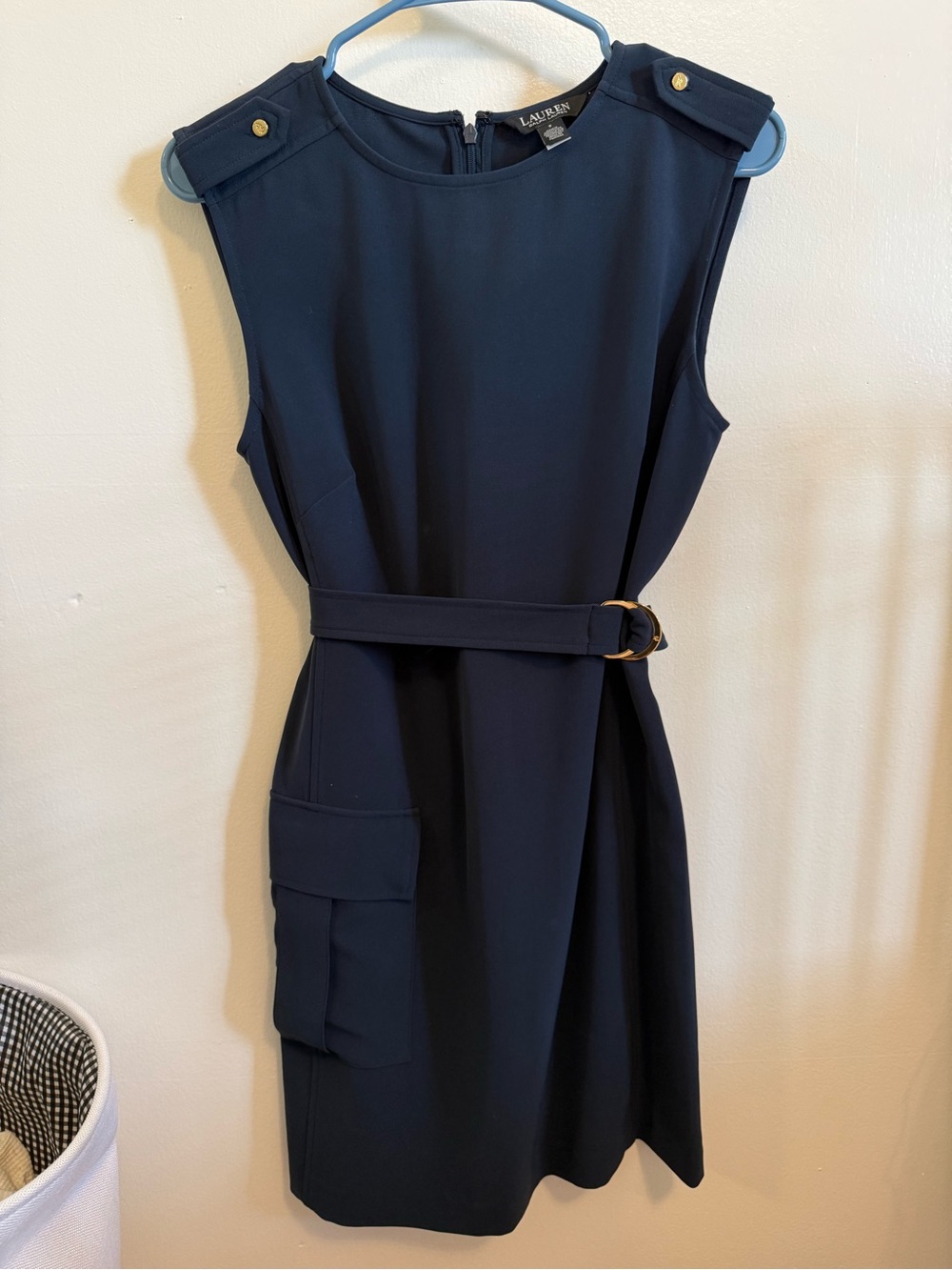 Lauren Ralph Lauren Navy Sleeveless Belted Shift Dress
